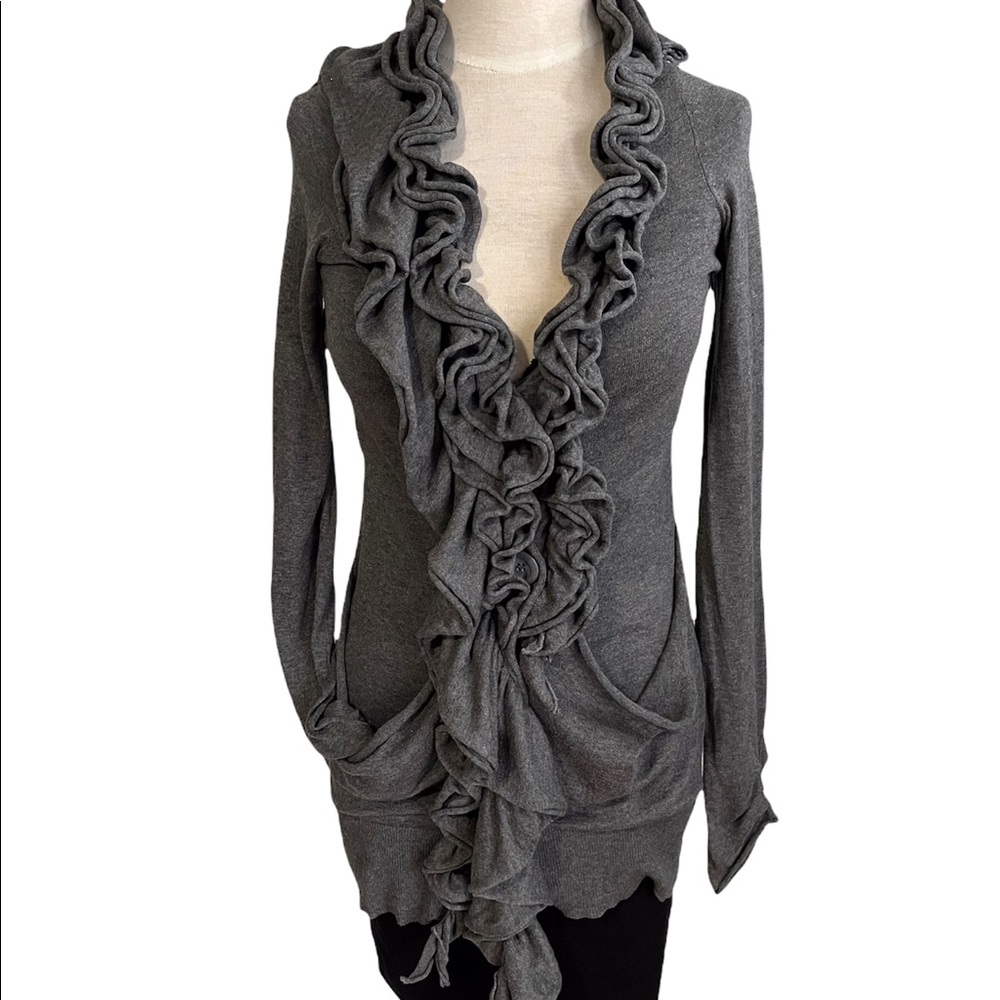 ANTHROPOLOGIE MOTH PLAZA RUFFLED CARDIGAN SWEATER